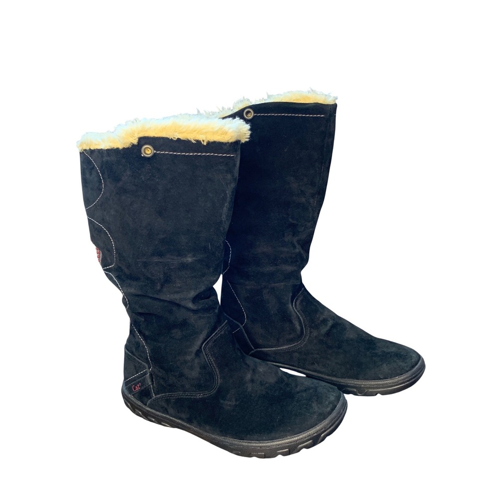 Caterpillar Black Suede Fur Lined Winter Boots Women Warm Cozy‎ Knee High Size 9